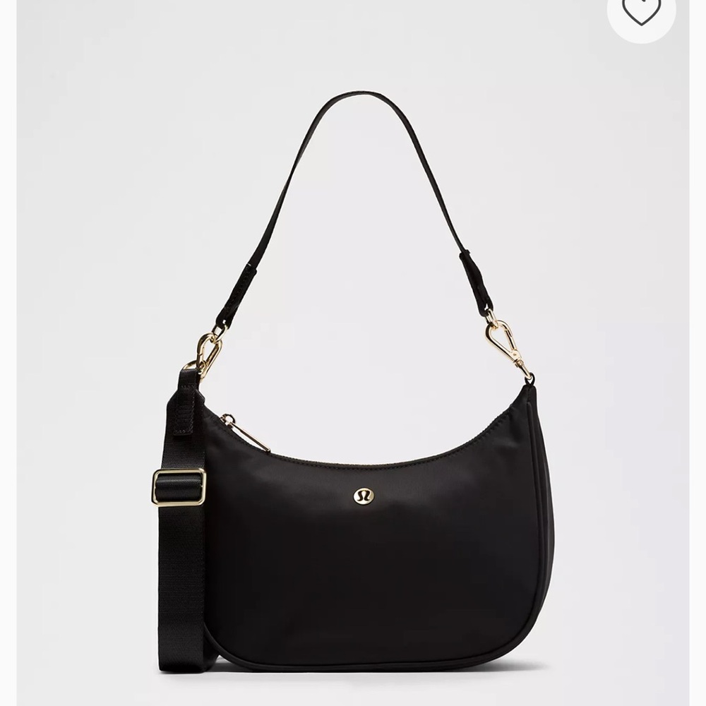 Lululemon Athletica Black Curved Shoulder Bag with Gold Hardware